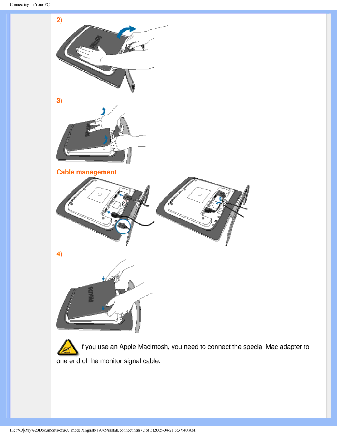 Philips 170x5 user manual Cable management 