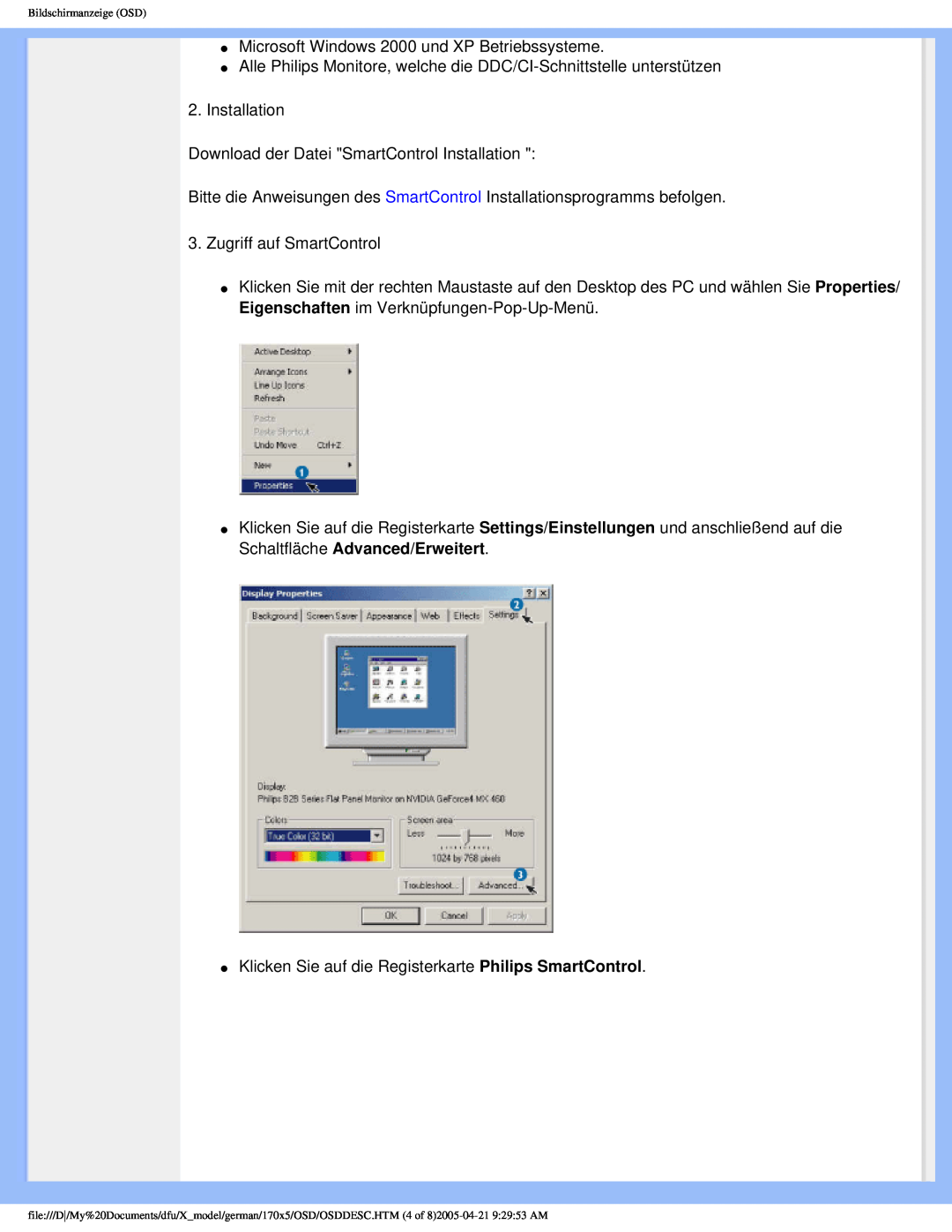Philips 170X5FB/93, 170X5FB/00 user manual Microsoft Windows 2000 und XP Betriebssysteme 