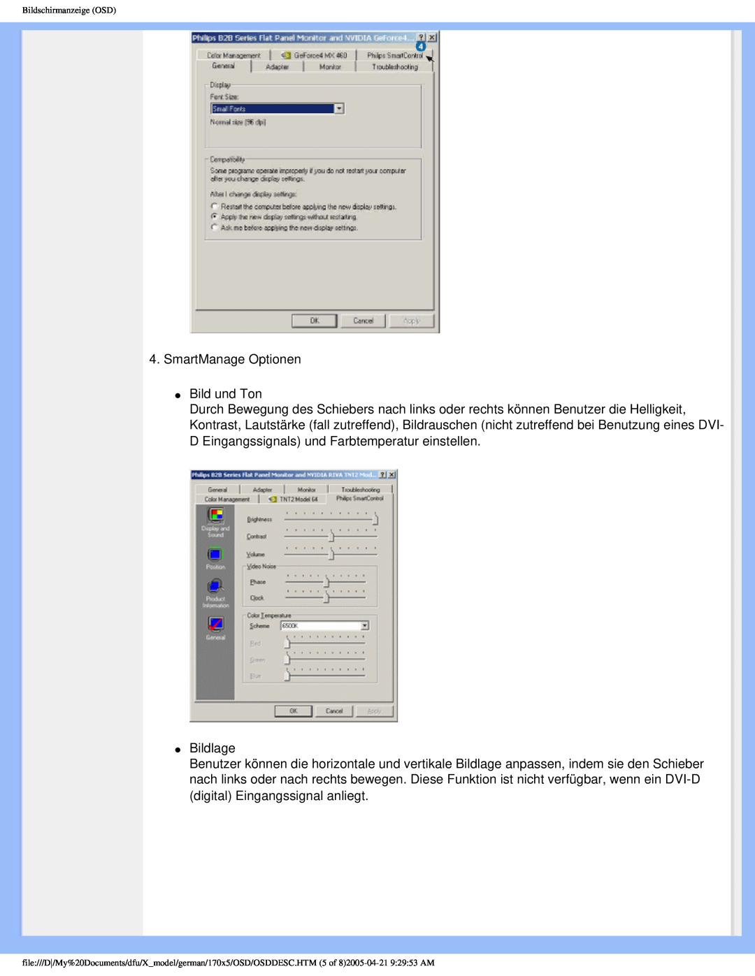 Philips 170X5FB/00, 170X5FB/93 user manual SmartManage Optionen Bild und Ton 