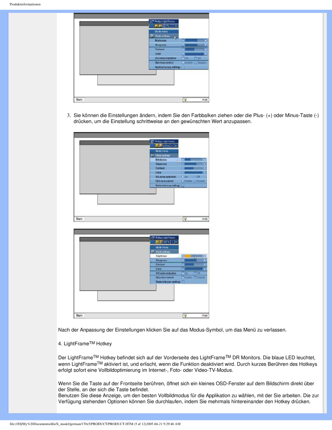 Philips 170X5FB/93, 170X5FB/00 user manual Produktinformationen 