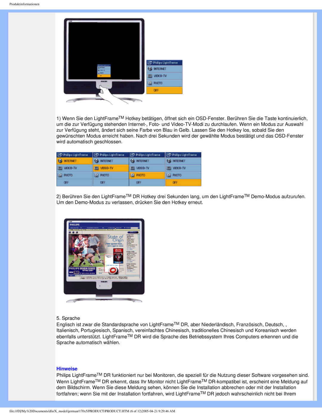 Philips 170X5FB/00, 170X5FB/93 user manual Hinweise 