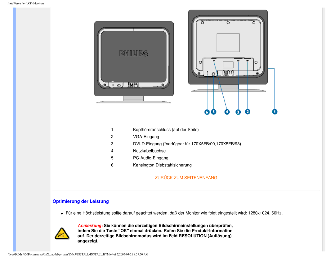 Philips 170X5FB/00, 170X5FB/93 user manual Optimierung der Leistung 