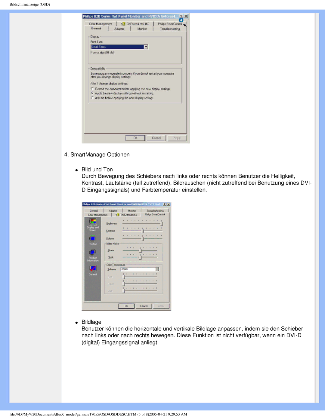 Philips 170X5FB/00, 170X5FB/93 user manual Bildschirmanzeige OSD 