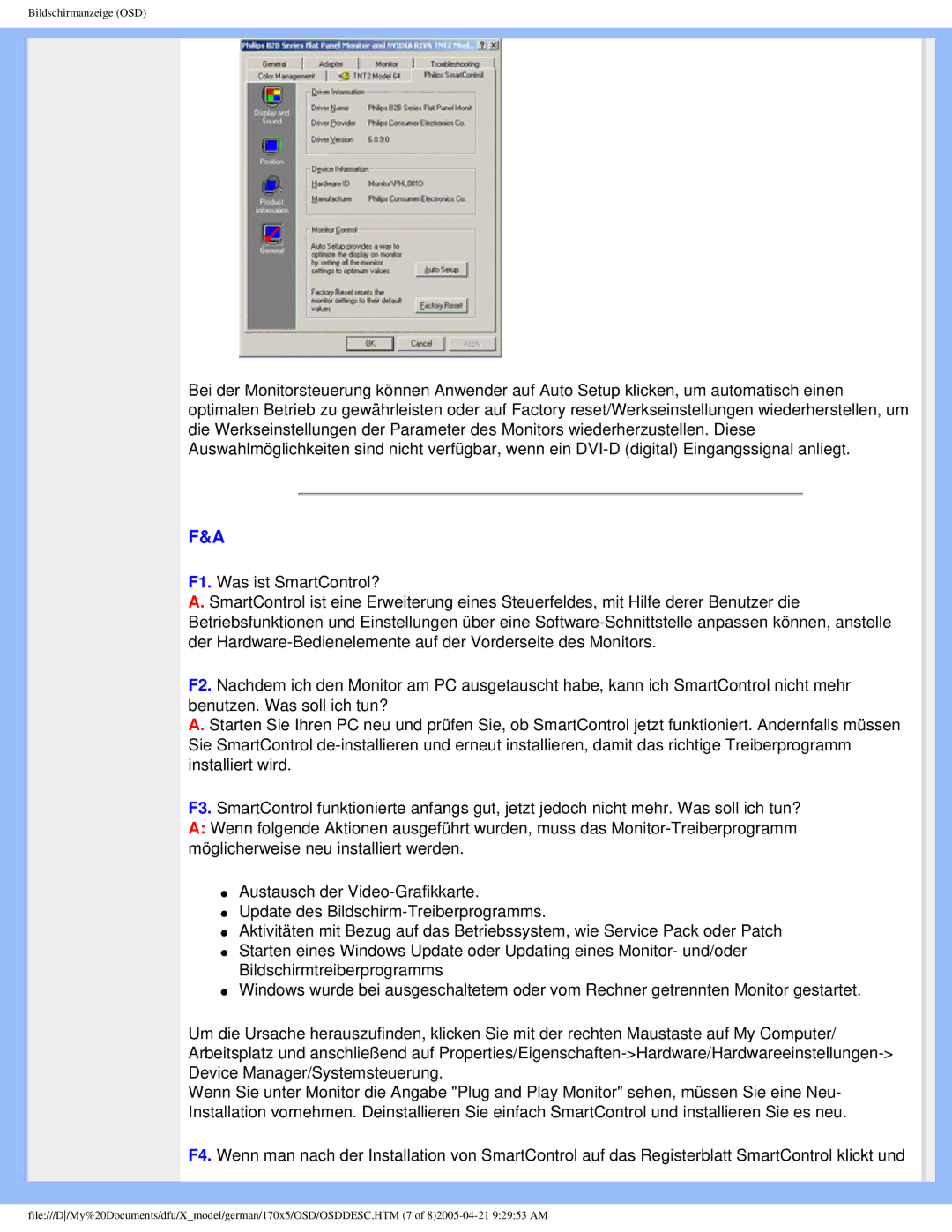 Philips 170X5FB/00, 170X5FB/93 user manual Bildschirmanzeige OSD 