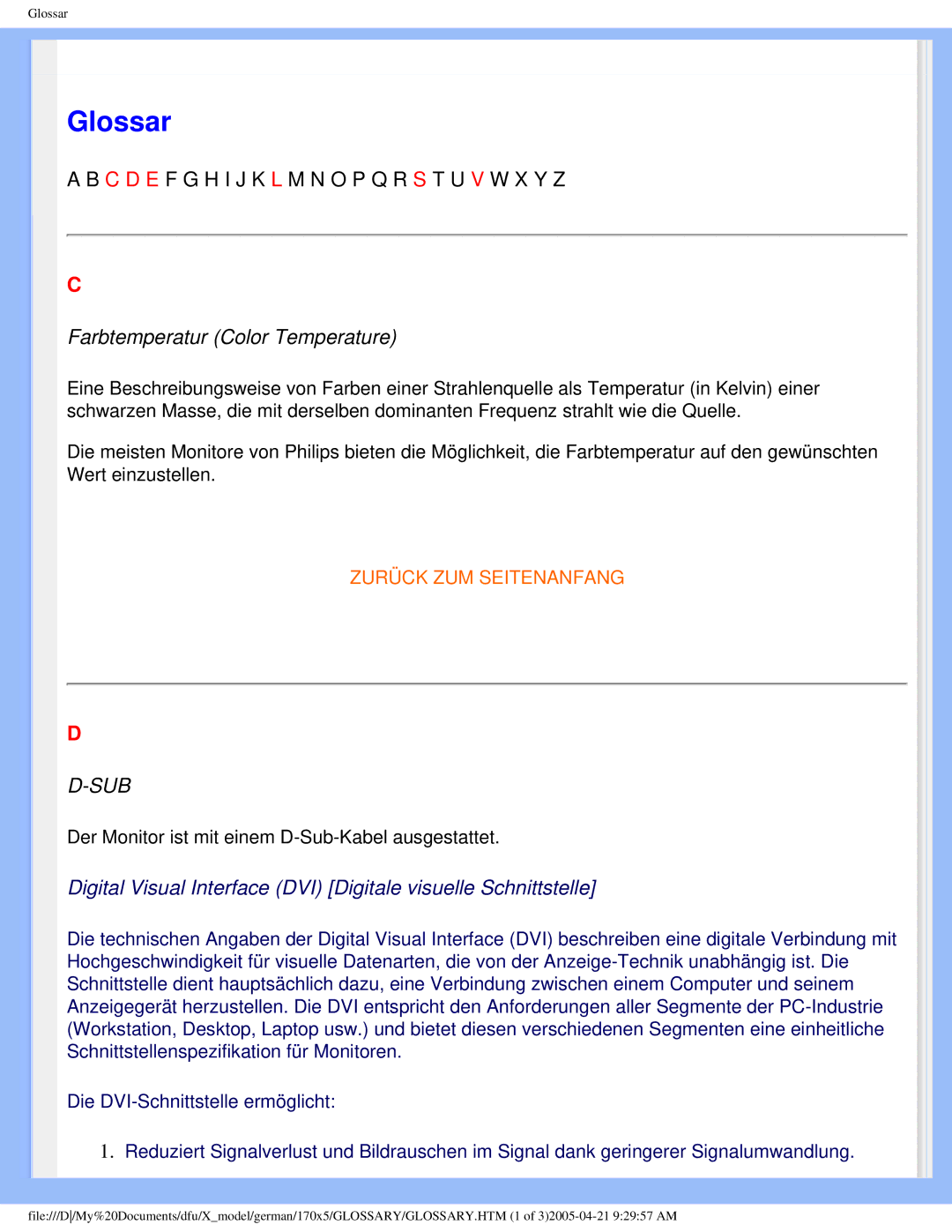 Philips 170X5FB/93, 170X5FB/00 user manual Glossar 