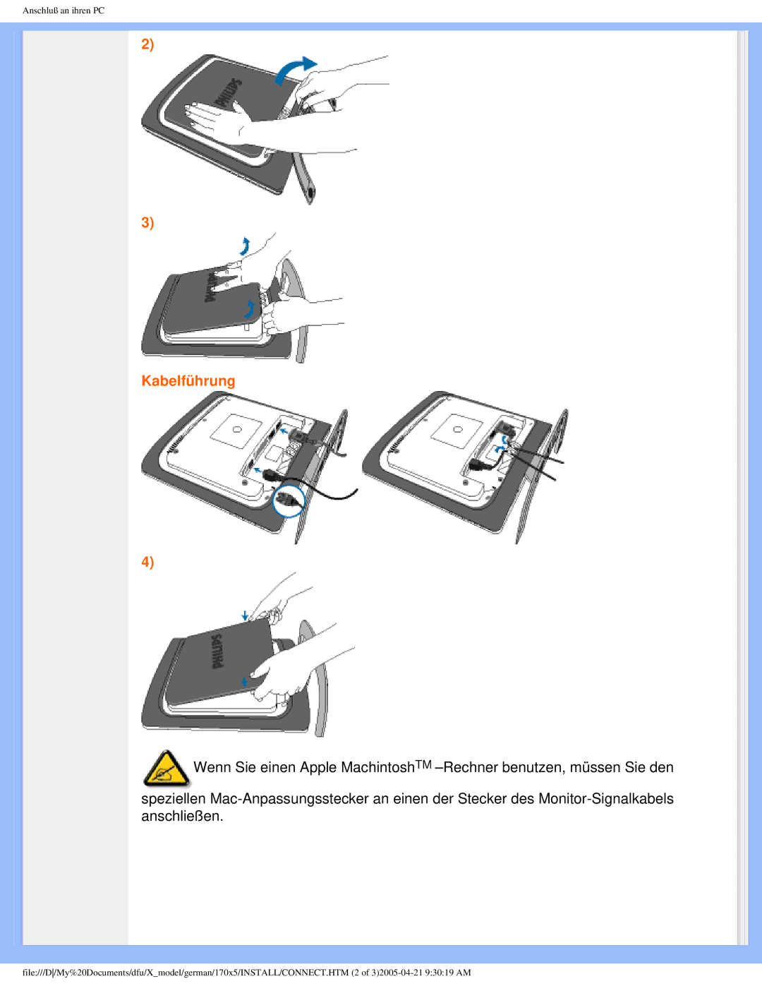 Philips 170X5FB/93, 170X5FB/00 user manual Kabelführung 