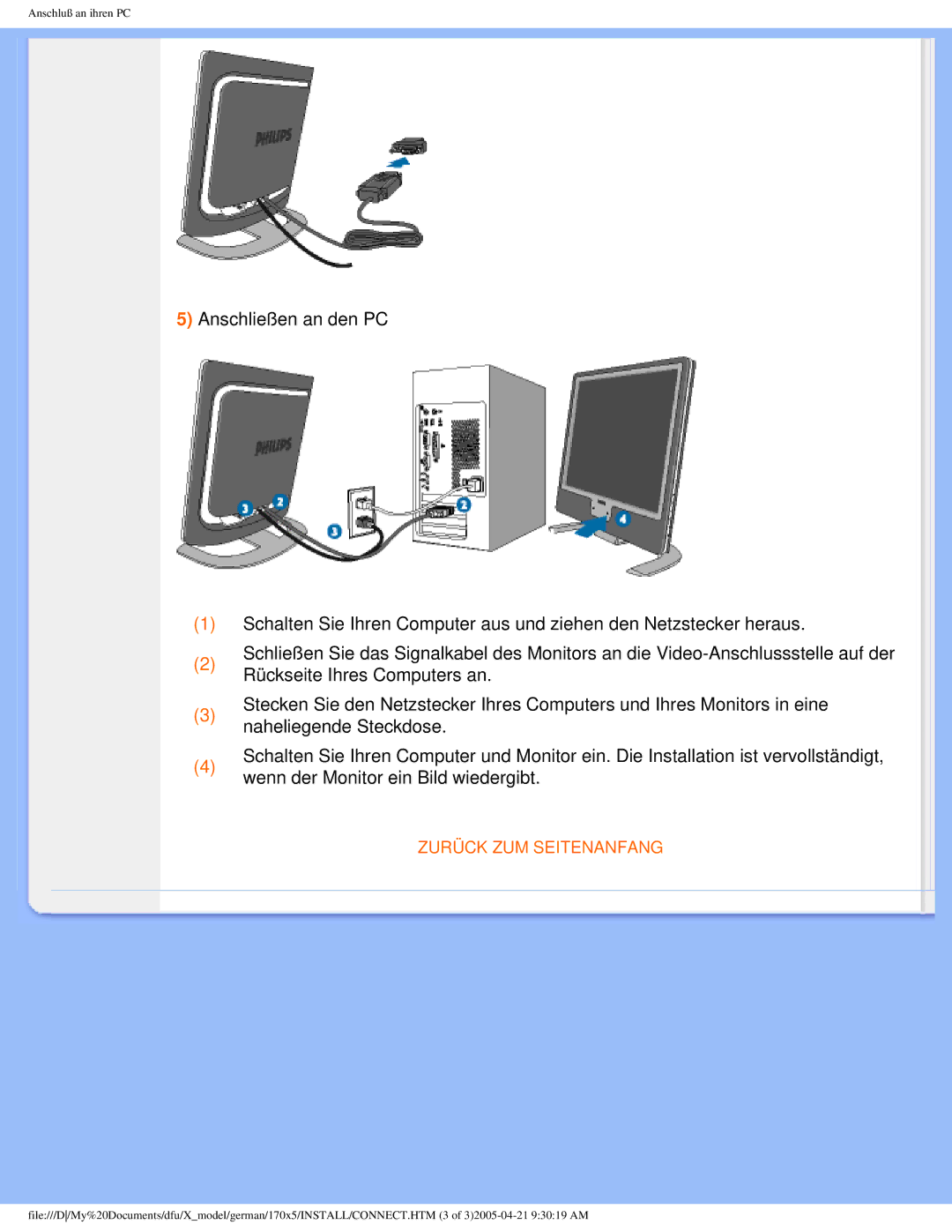 Philips 170X5FB/00, 170X5FB/93 user manual Zurück ZUM Seitenanfang 