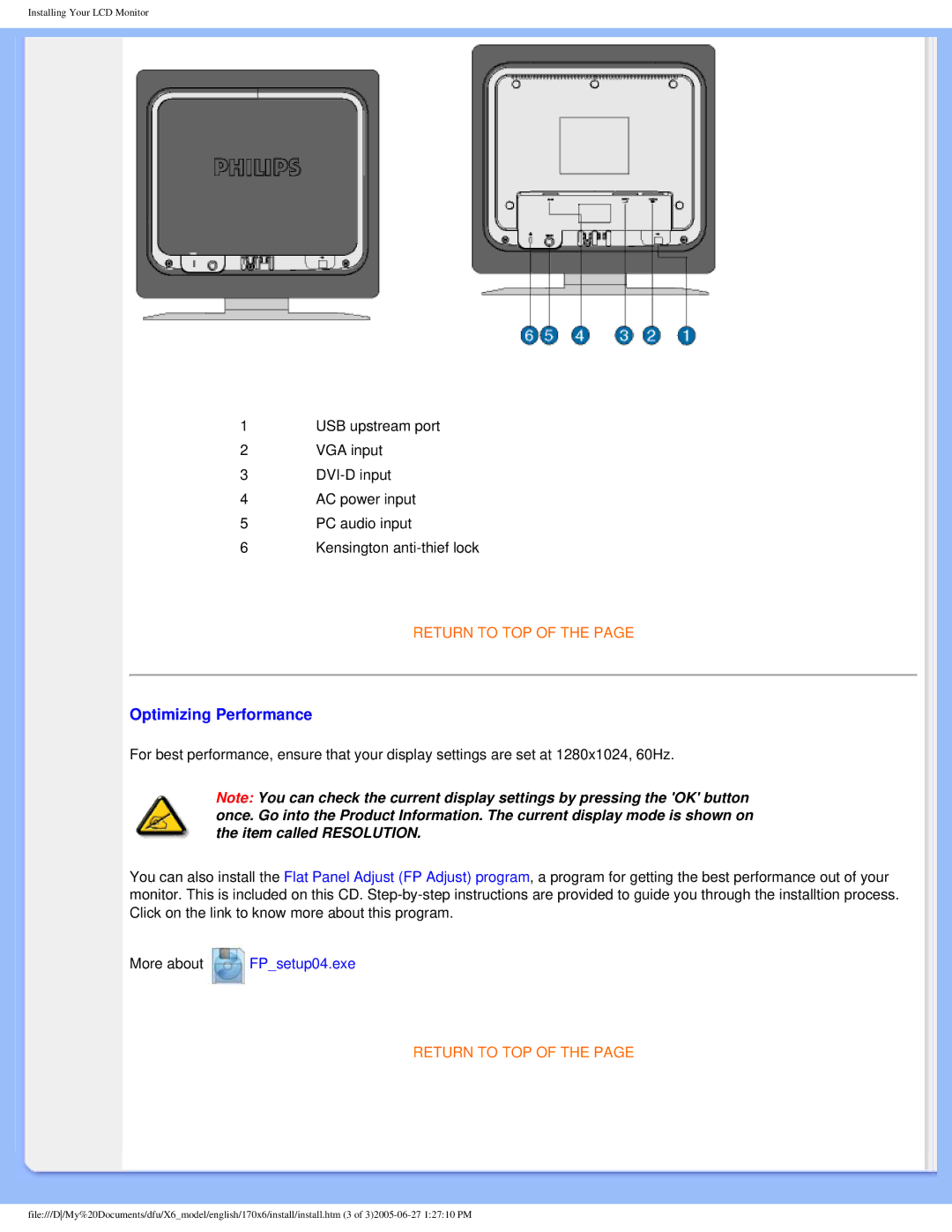 Philips 170X6 user manual Optimizing Performance 