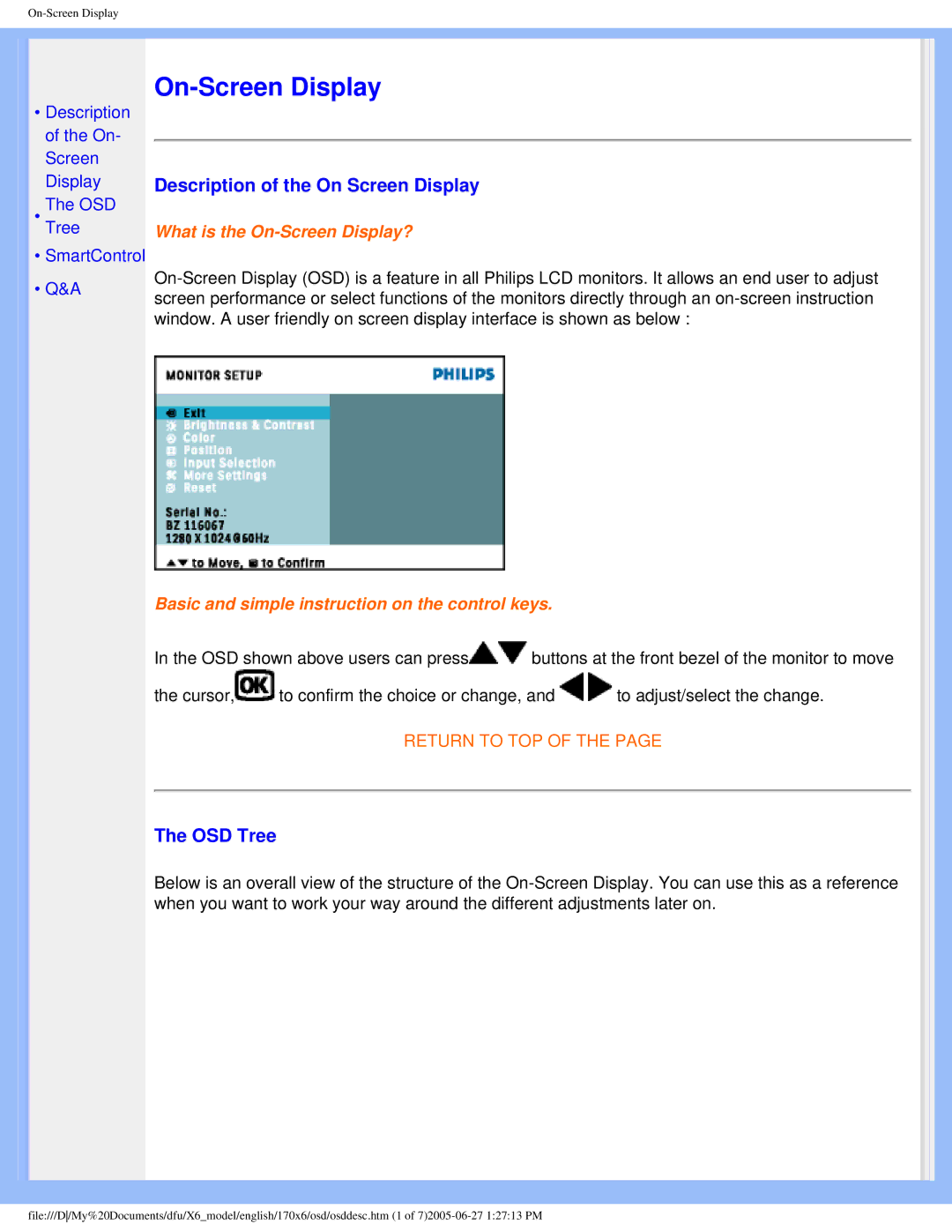 Philips 170X6 user manual On-Screen Display 