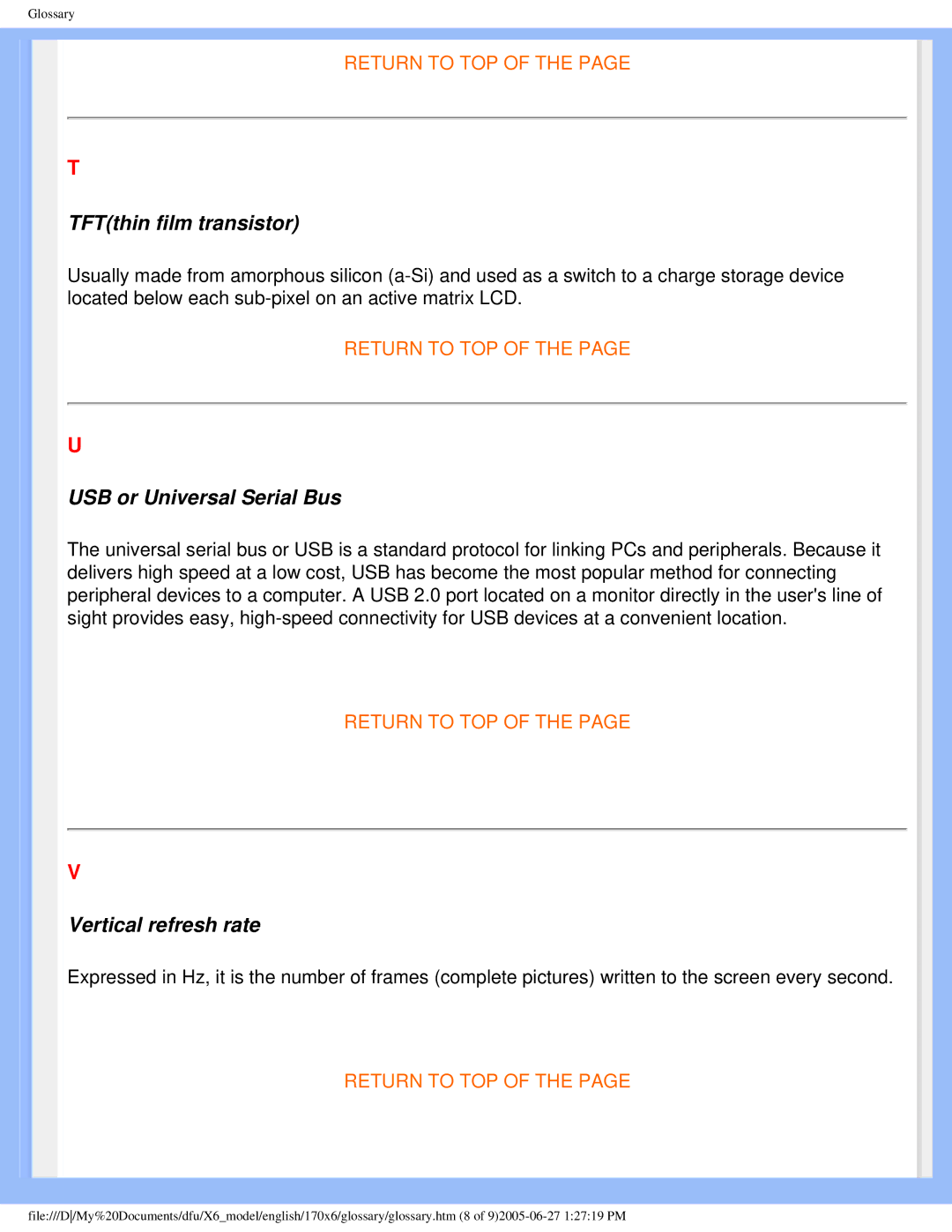 Philips 170X6 user manual TFTthin film transistor 