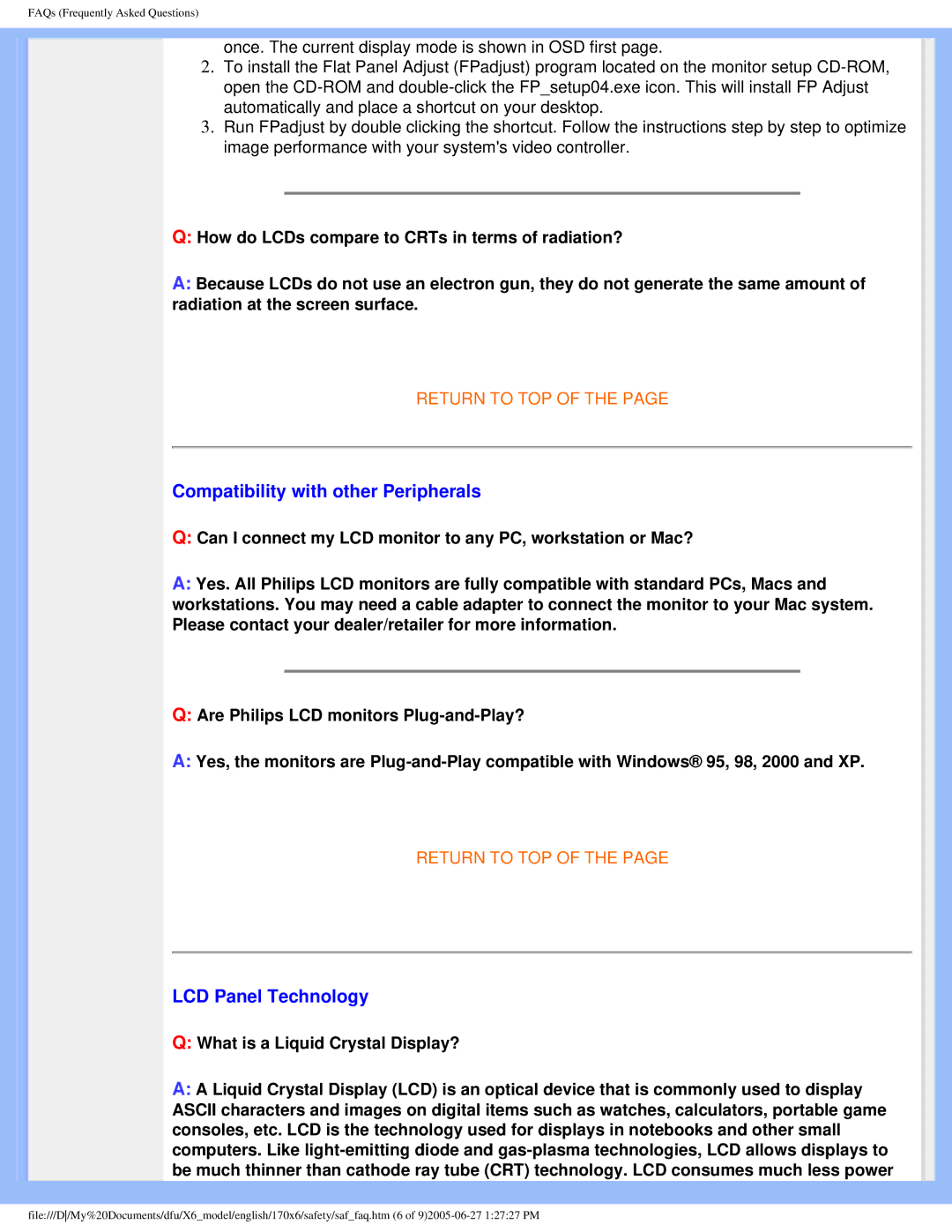 Philips 170X6 user manual Compatibility with other Peripherals, LCD Panel Technology 