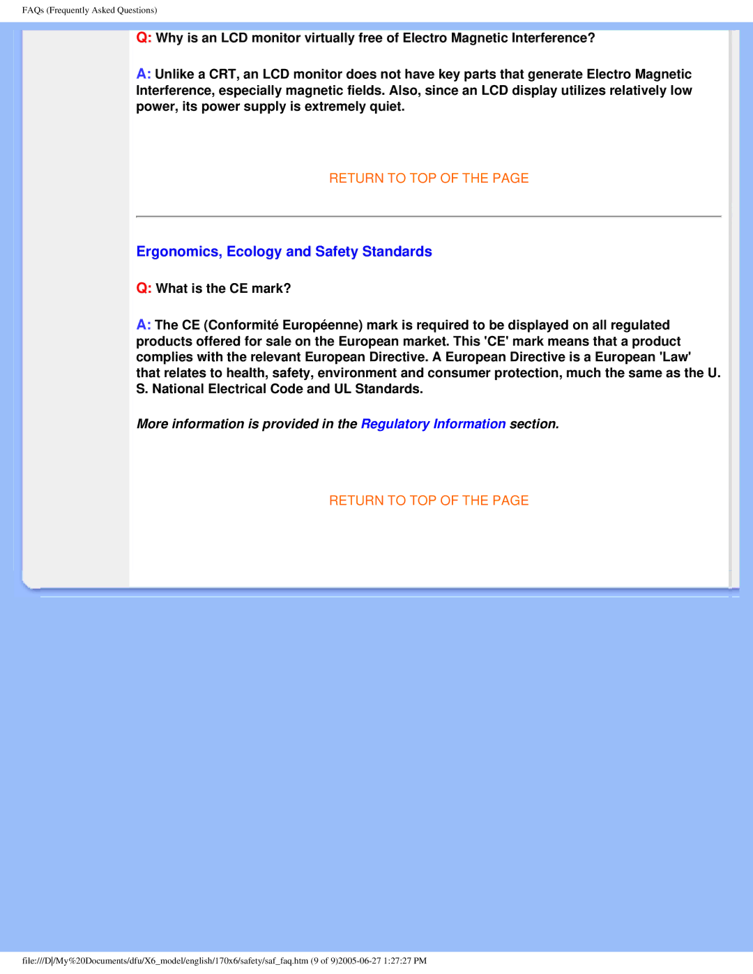 Philips 170X6 user manual Ergonomics, Ecology and Safety Standards 