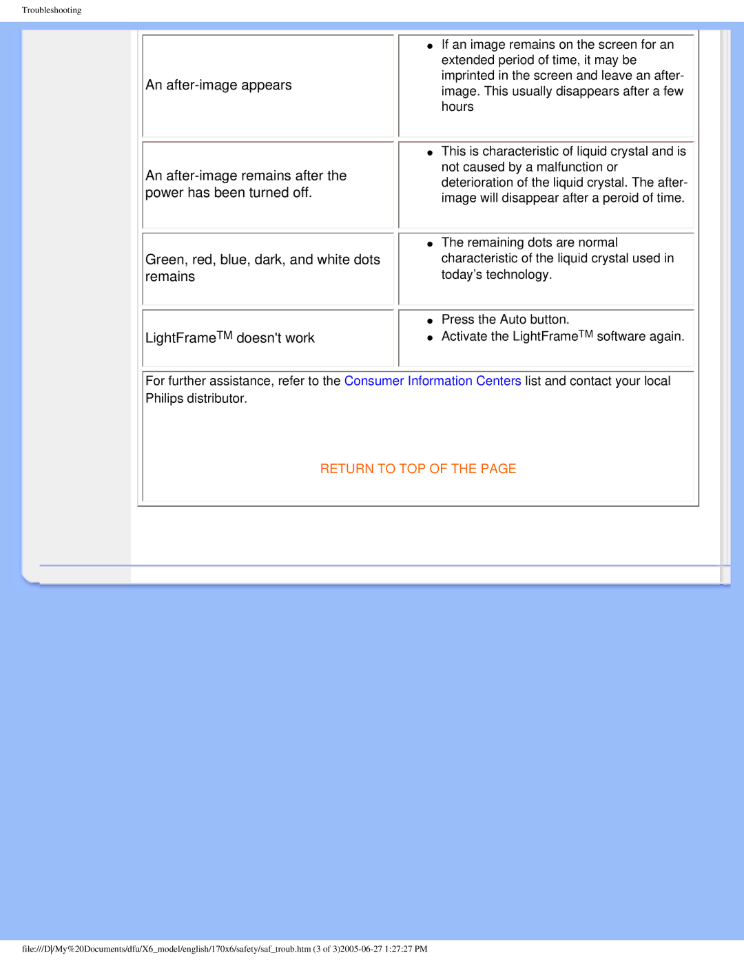 Philips 170X6 user manual Return to TOP 