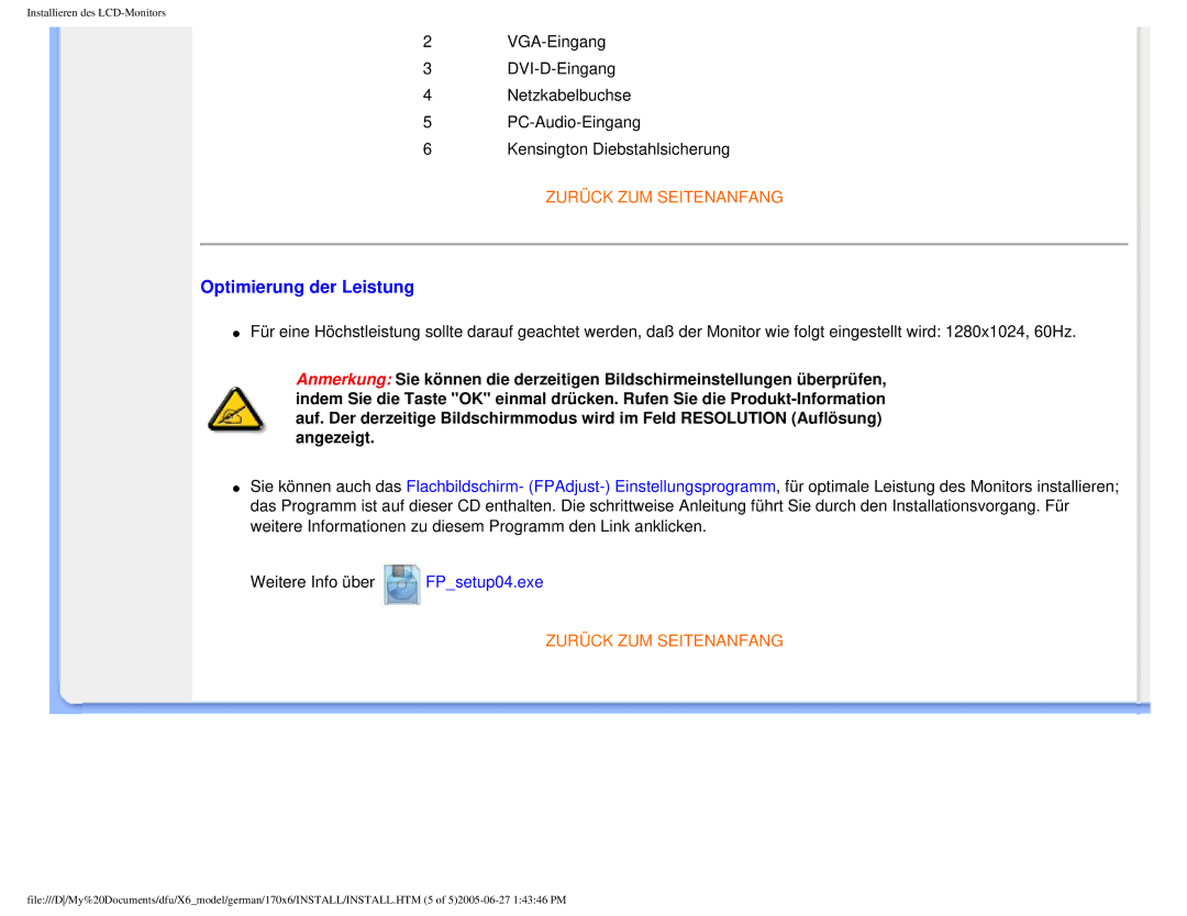 Philips 170X6 user manual Optimierung der Leistung 