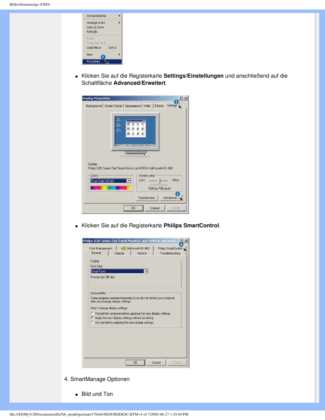 Philips 170X6 user manual Bildschirmanzeige OSD 