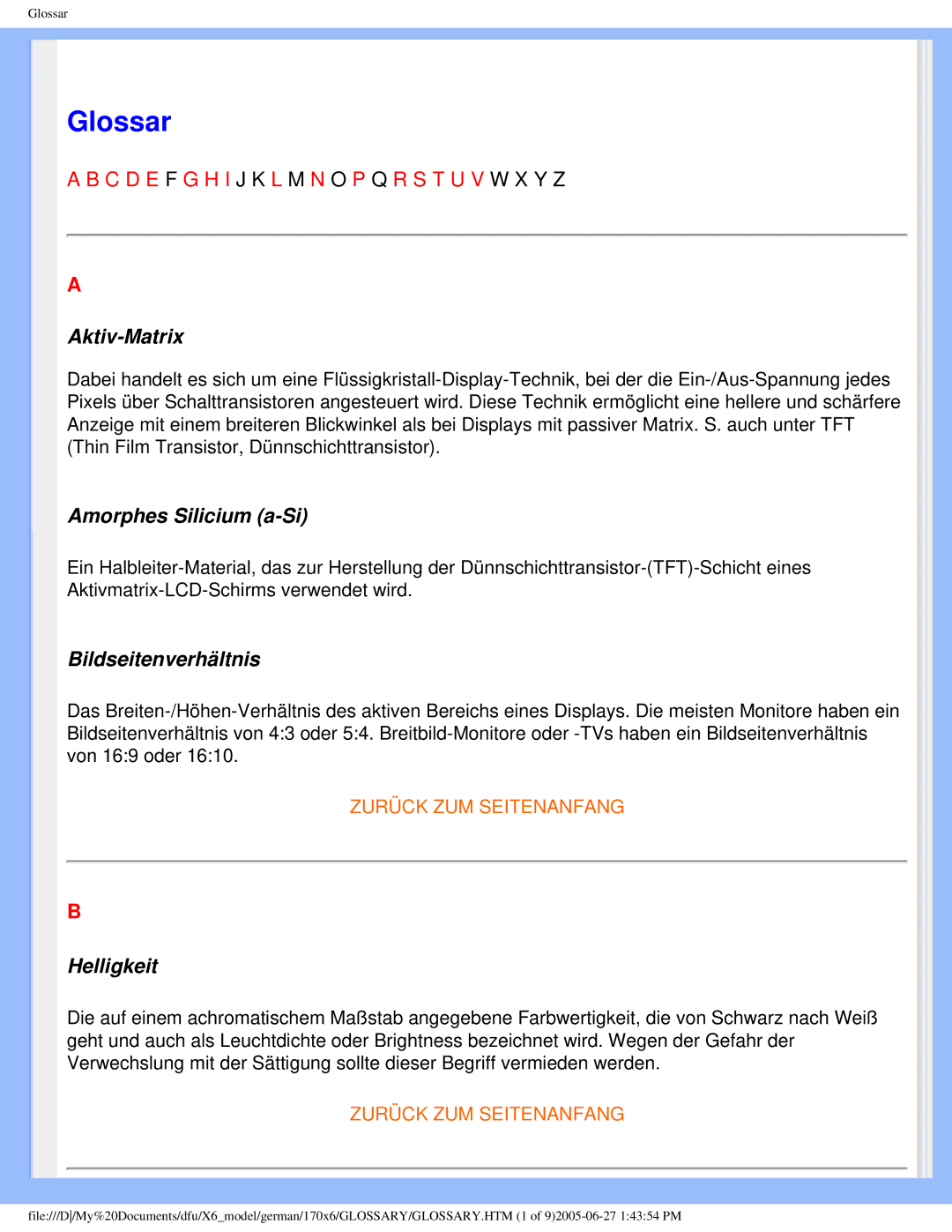 Philips 170X6 user manual Glossar 