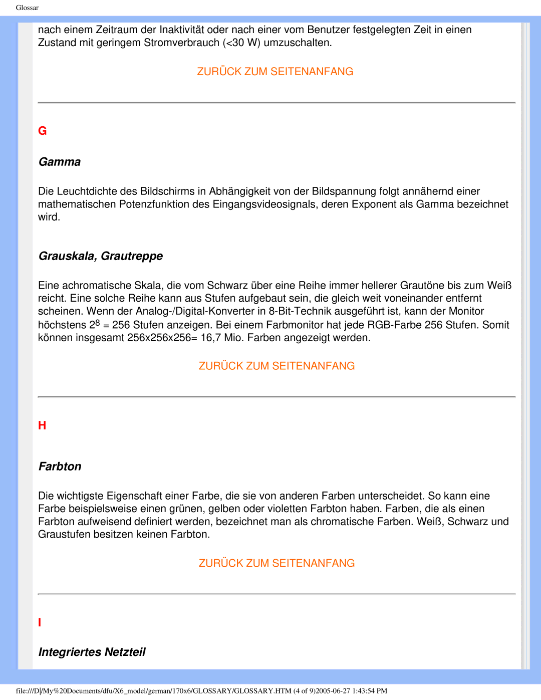 Philips 170X6 user manual Gamma 