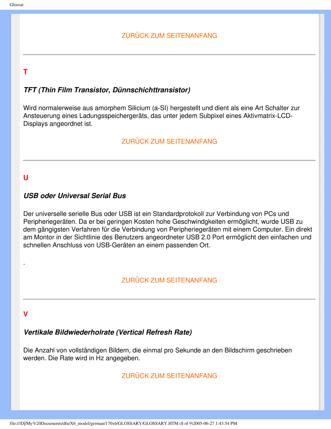 Philips 170X6 user manual TFT Thin Film Transistor, Dünnschichttransistor 