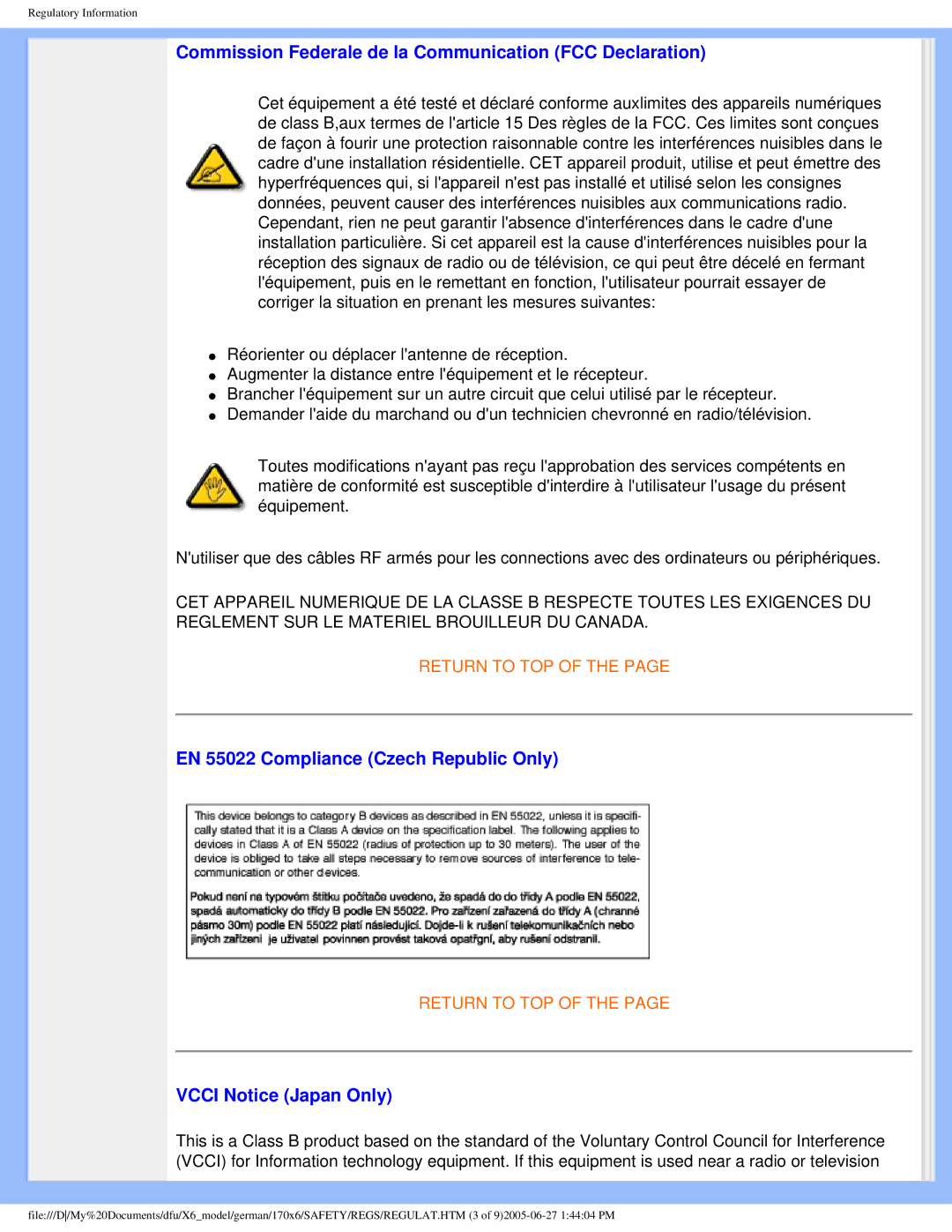 Philips 170X6 user manual Commission Federale de la Communication FCC Declaration, EN 55022 Compliance Czech Republic Only 