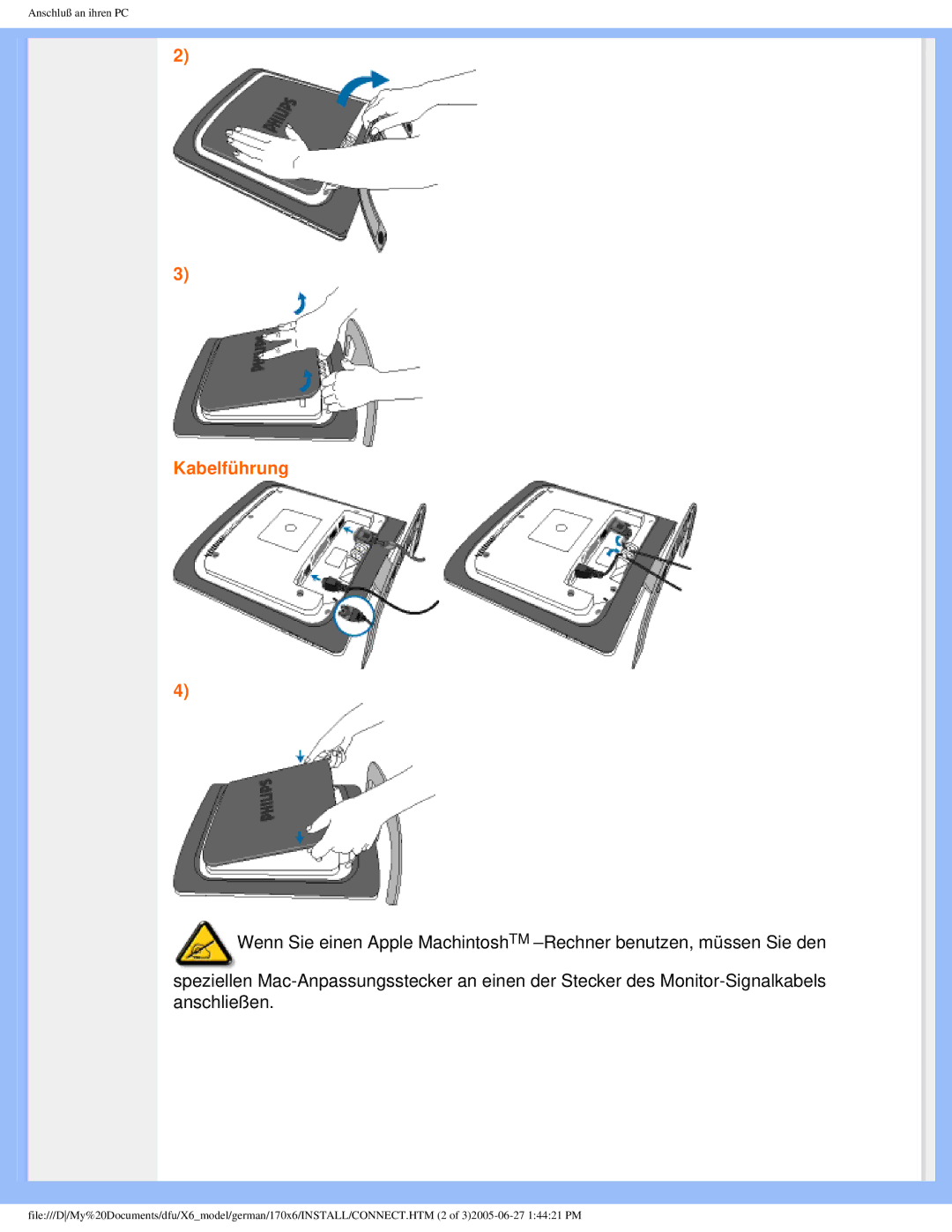 Philips 170X6 user manual Kabelführung 