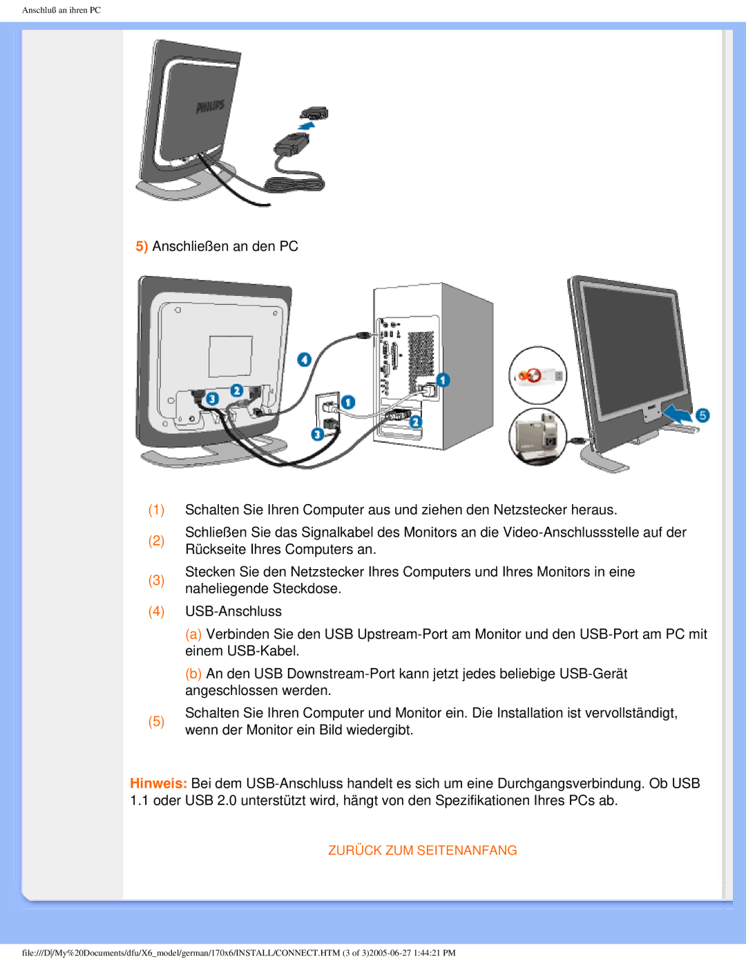 Philips 170X6 user manual Zurück ZUM Seitenanfang 