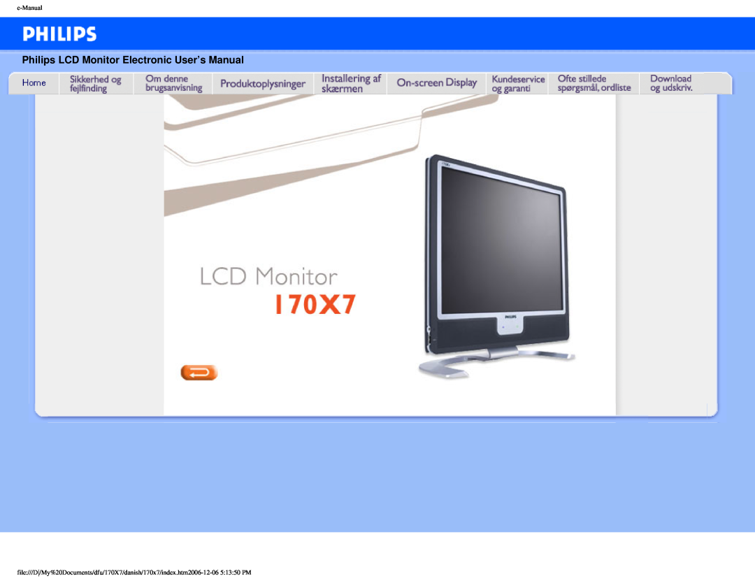 Philips 170x7 user manual Philips LCD Monitor Electronic User’s Manual, e-Manual 