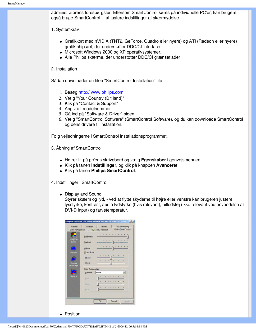 Philips 170x7 user manual Klik på fanen Philips SmartControl 