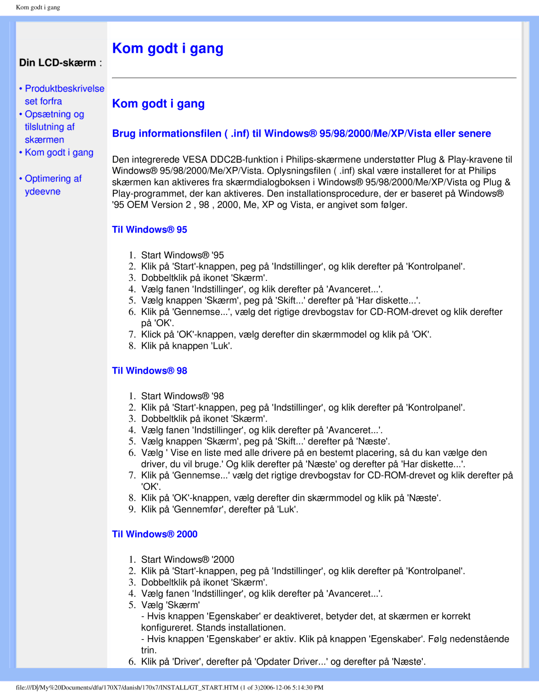 Philips 170x7 user manual Kom godt i gang 