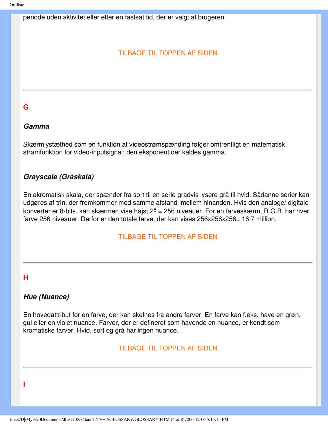 Philips 170x7 user manual Gamma 