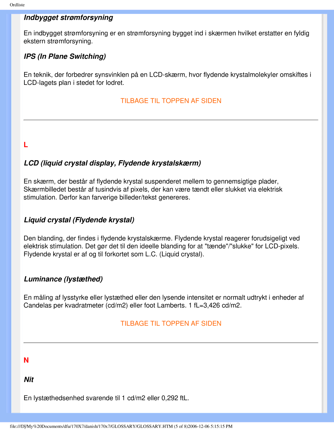 Philips 170x7 user manual Indbygget strømforsyning 