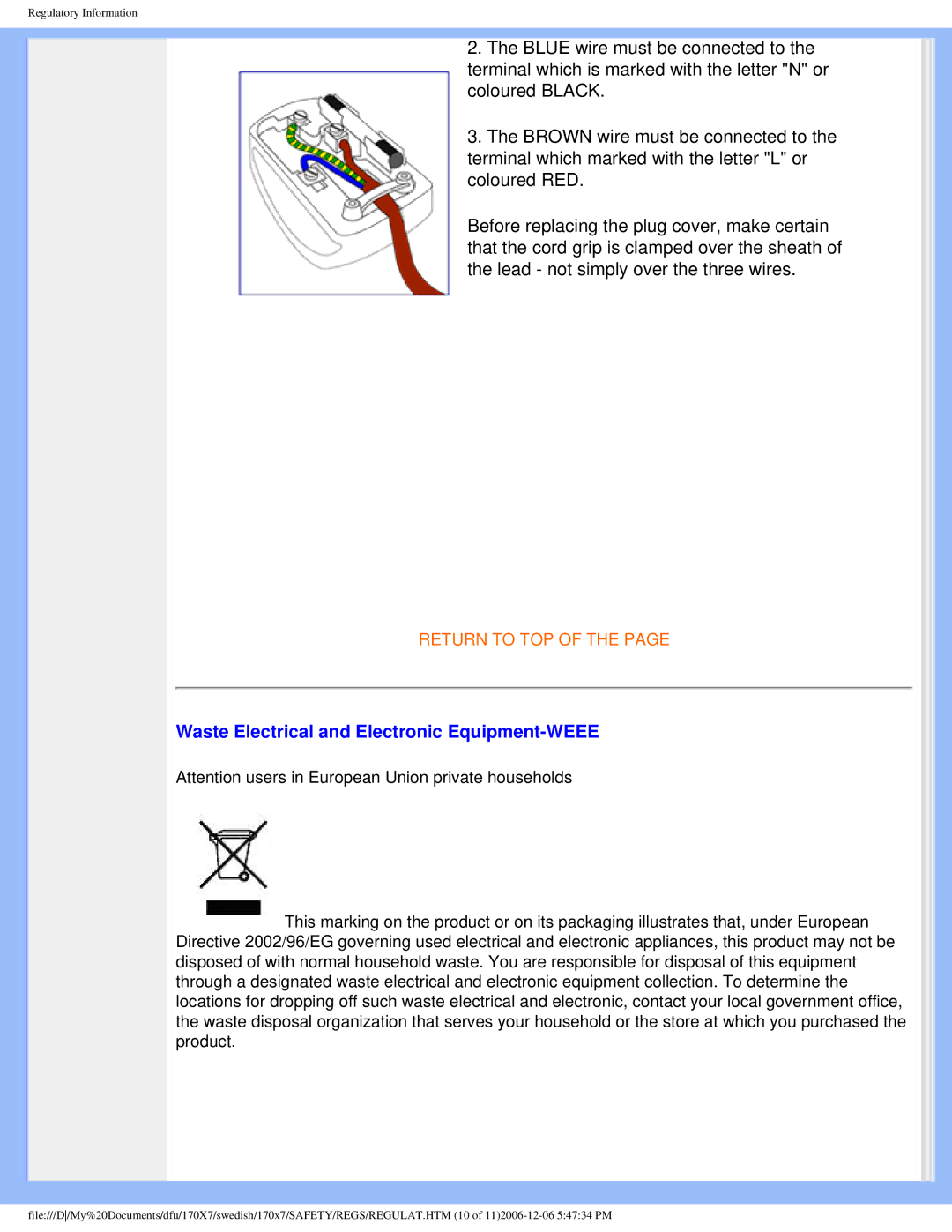 Philips 170x7 user manual Waste Electrical and Electronic Equipment-WEEE 