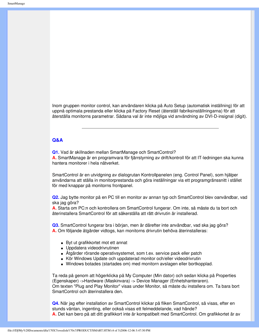 Philips 170x7 user manual SmartManage 