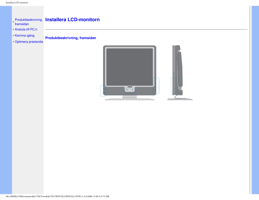 Philips 170x7 user manual Installera LCD-monitorn 