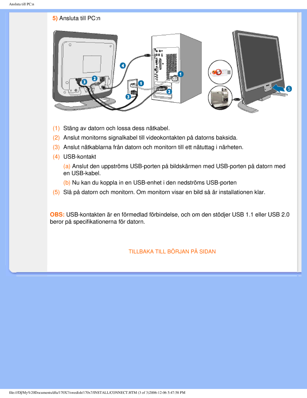 Philips 170x7 user manual Tillbaka Till Början PÅ Sidan 