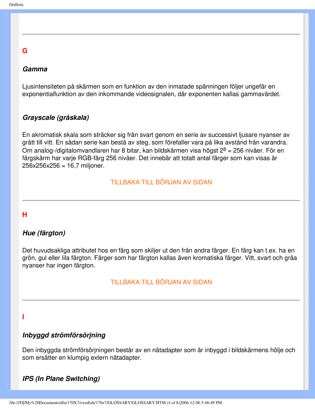 Philips 170x7 user manual Gamma 