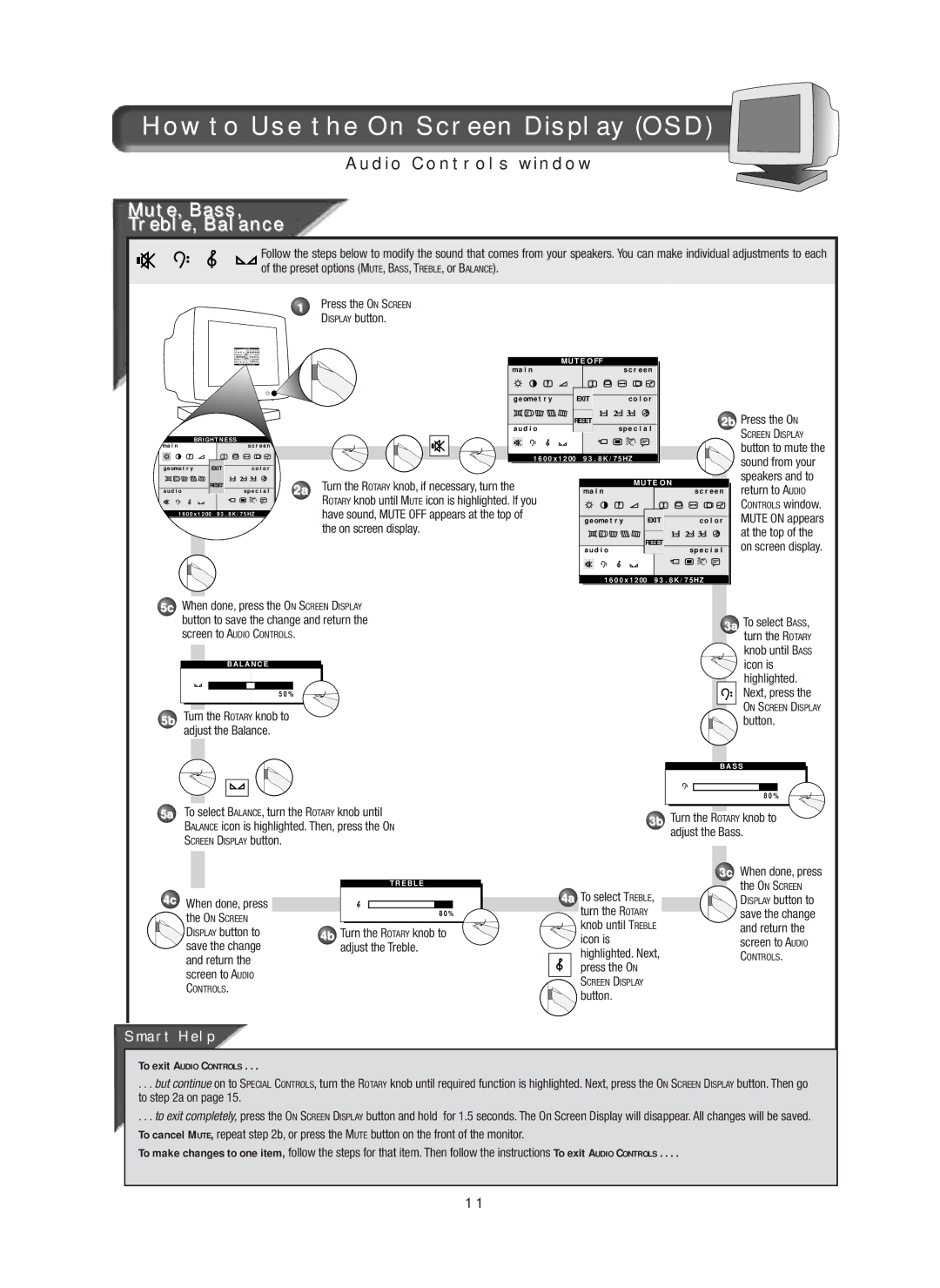 Philips 17A580BQ, 19A580BQ Mute, Bass Treble, Balance, Turn the Rotary knob, if necessary, turn, On screen display 