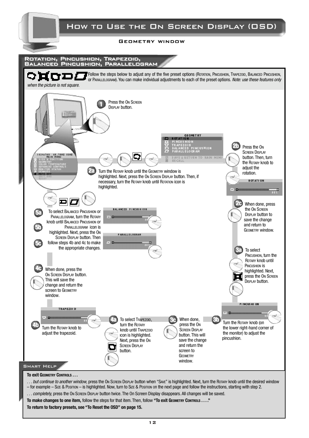 Philips 17B2302Q Rotation, Pincushion, Trapezoid Balanced Pincushion, Parallelogram, How to Use the On Screen Display OSD 