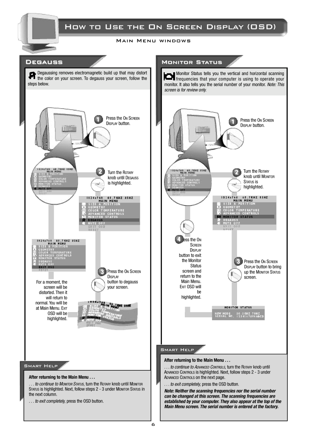 Philips 17B2302Q appendix Degauss, Monitor Status, Screen is for review only, After returning to the Main Menu 