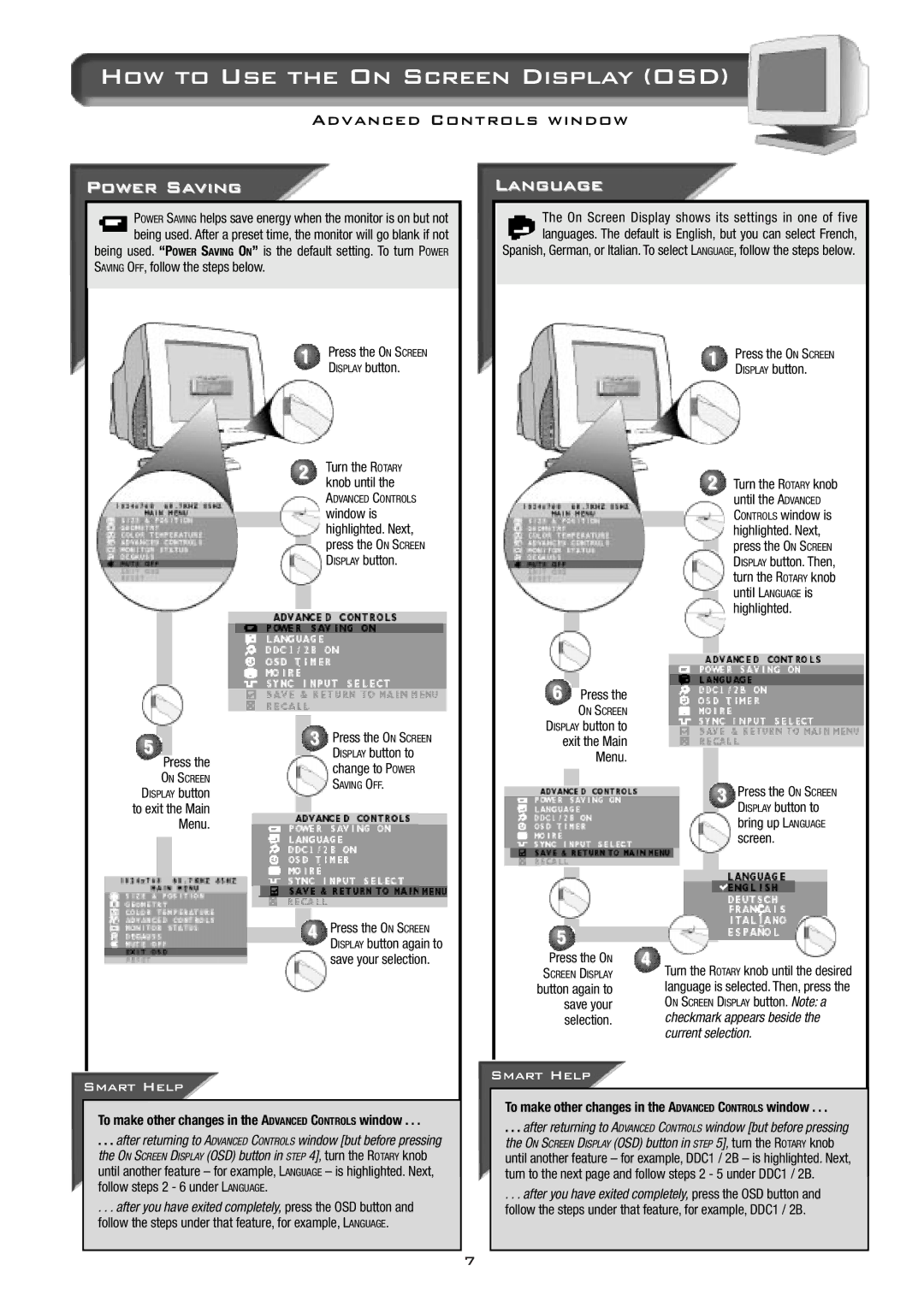 Philips 17B2302Q appendix Power Saving, Language, Current selection, To make other changes in the Advanced Controls window 