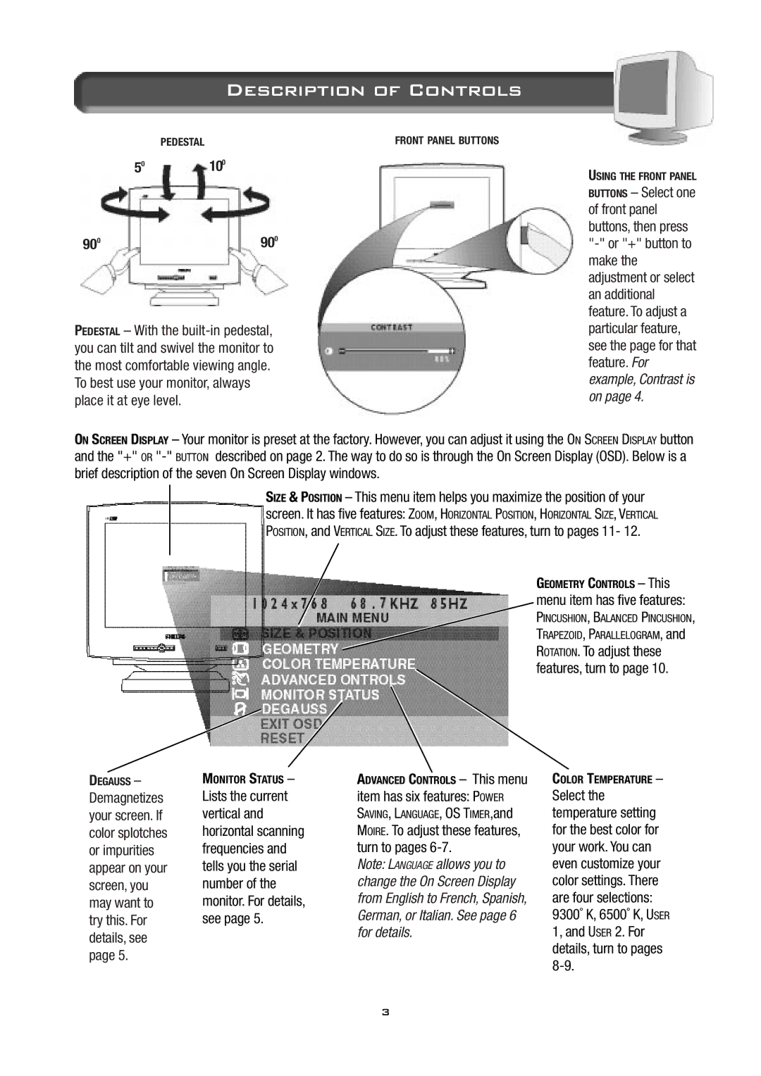 Philips 17B2402H appendix 50100, ROTATION. To adjust these features, turn to 