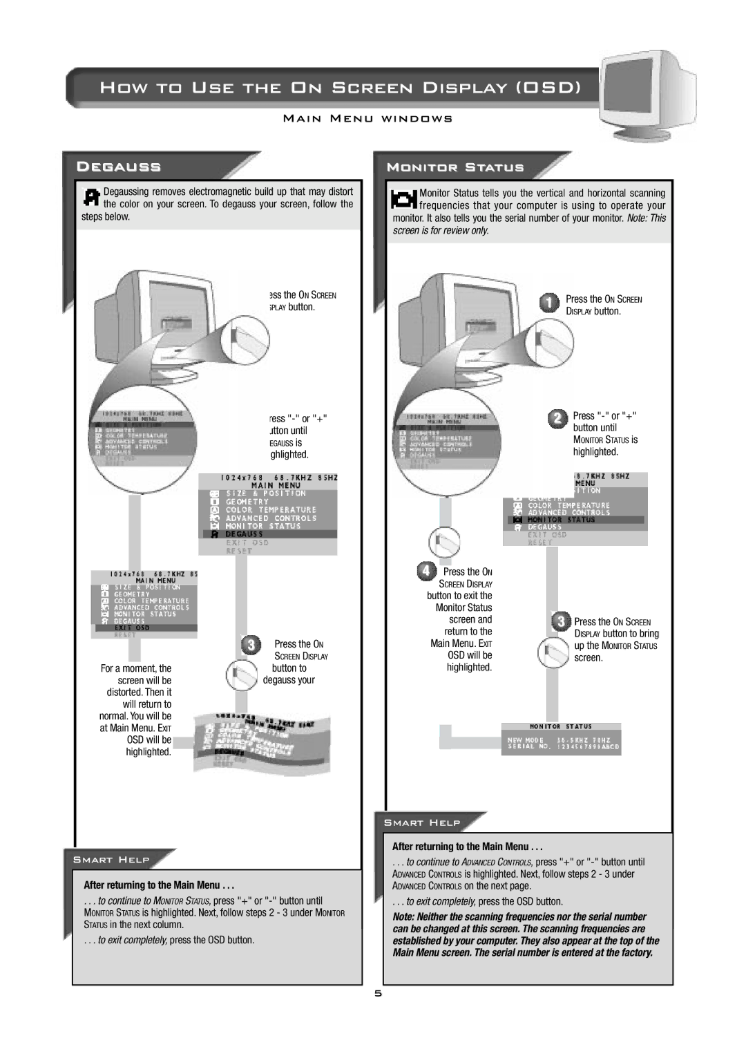 Philips 17B2402H appendix Steps below Press the on Screen Display button, Press or + button until, Highlighted Press the on 