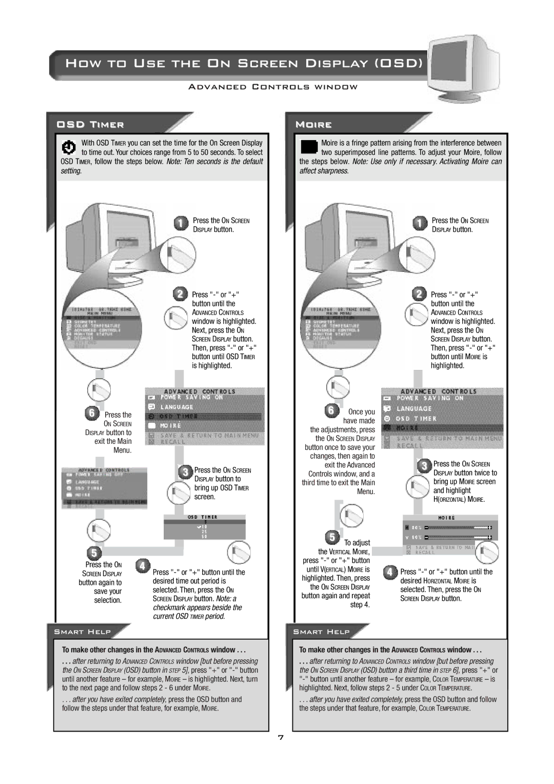 Philips 17B2402H Bring up OSD Timer screen, Desired time out period is, Save your, Selection, Exit the Advanced, Step 