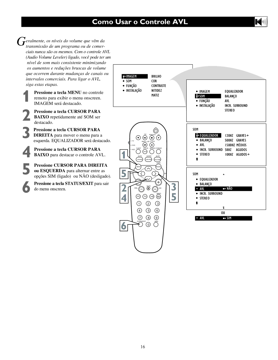 Philips 23PF9945, 17PF9945, 15PF9936 manual Como Usar o Controle AVL 