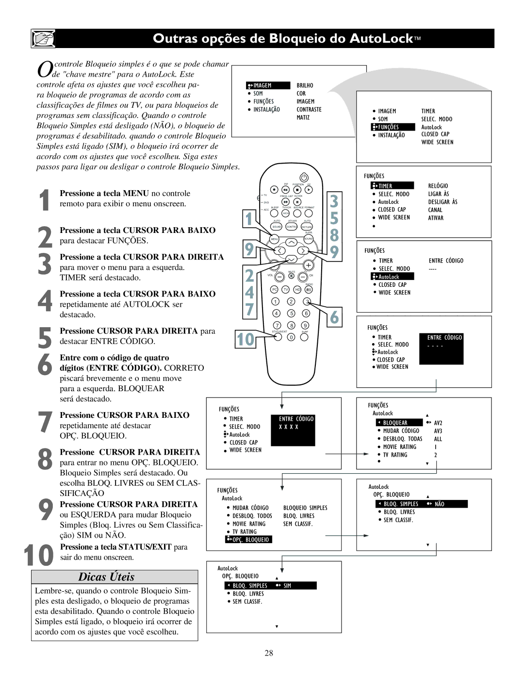 Philips 23PF9945, 17PF9945, 15PF9936 manual Outras opções de Bloqueio do AutoLock 