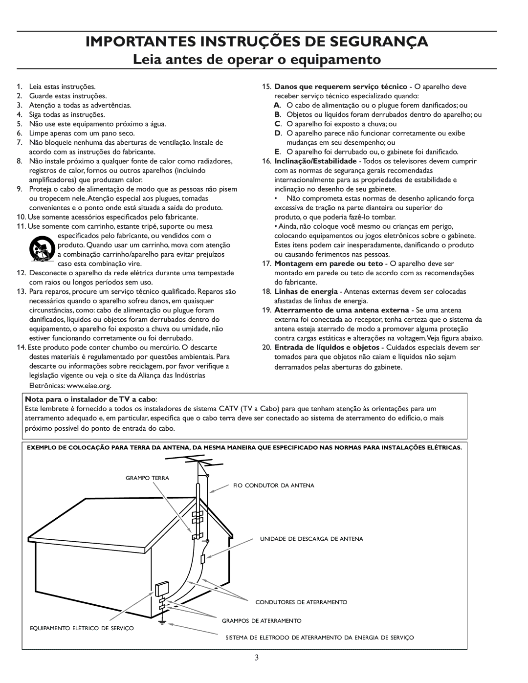 Philips 17PF9945, 23PF9945, 15PF9936 manual Importantes Instruções DE Segurança 