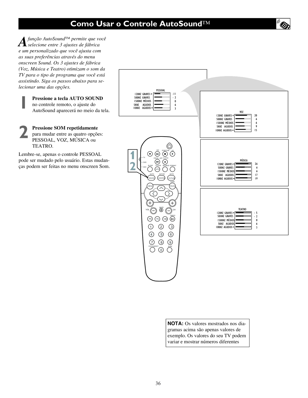 Philips 17PF9945, 23PF9945, 15PF9936 manual Como Usar o Controle AutoSound, Teatro 