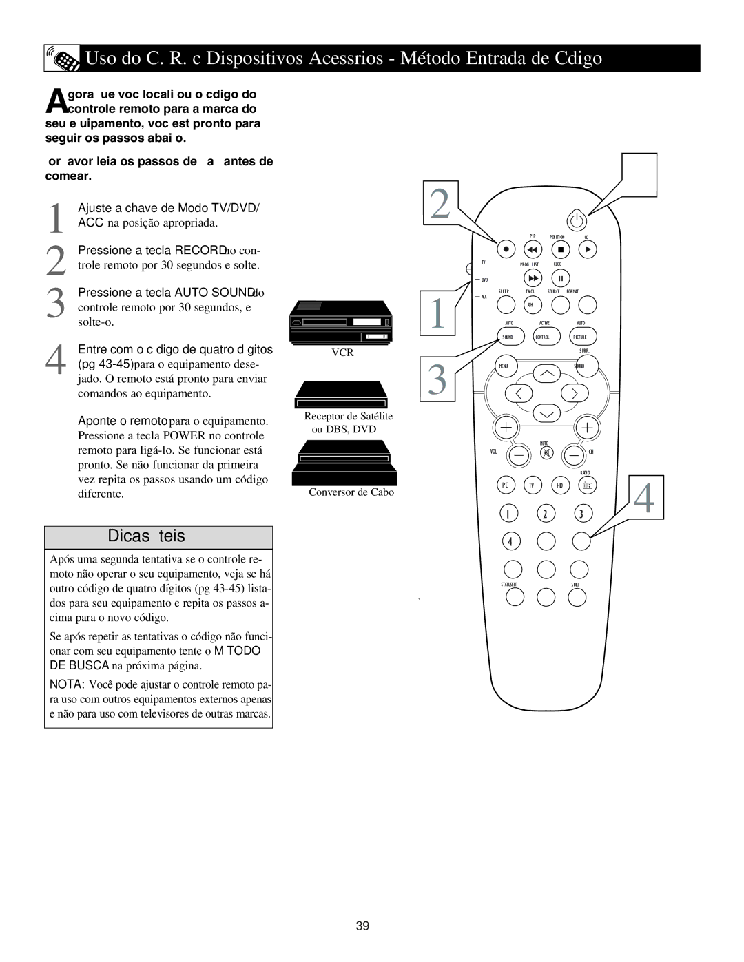 Philips 17PF9945, 23PF9945, 15PF9936 manual Receptor de Satélite ou DBS, DVD Conversor de Cabo 