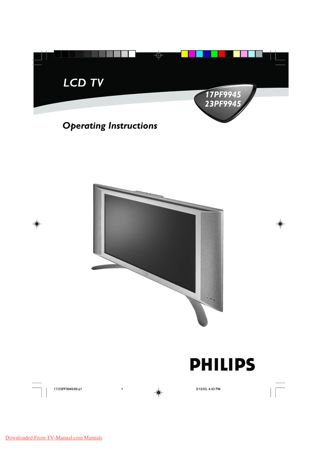 Philips 23PF9945, 17PF9945 operating instructions Lcd Tv 