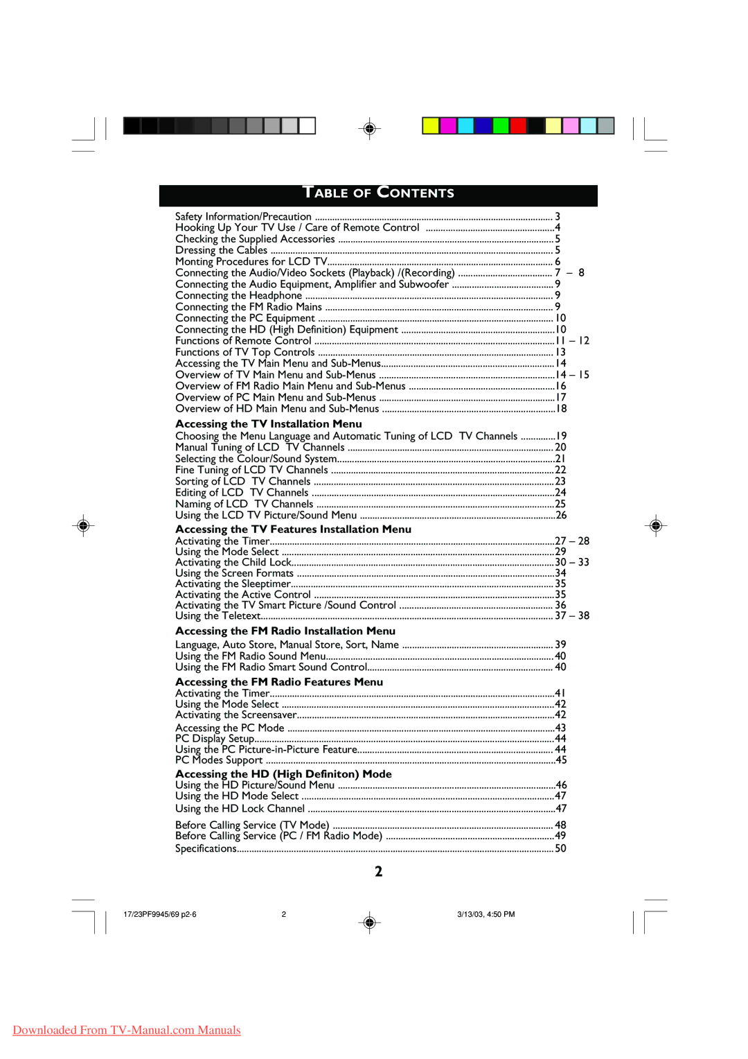 Philips 17PF9945, 23PF9945 operating instructions Table of Contents 