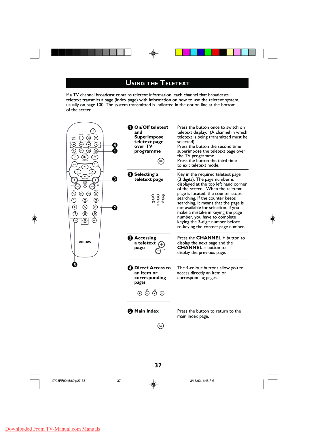 Philips 23PF9945, 17PF9945 operating instructions Using the Teletext 